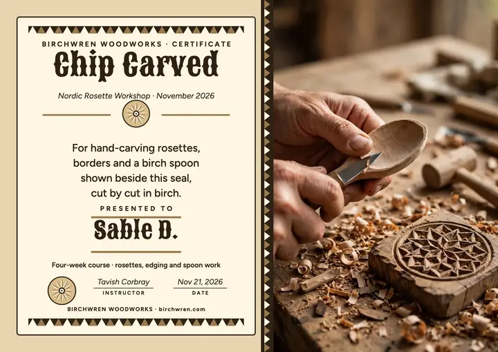 Birchwren chip carving certificate template
