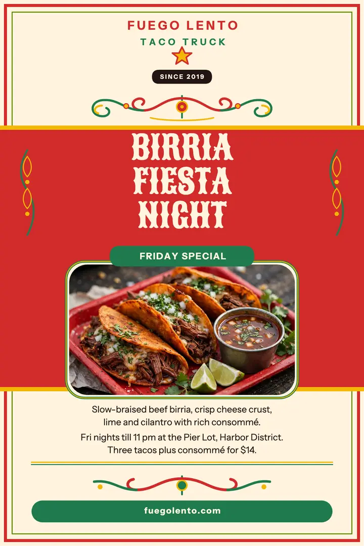 Fuego Lento birria fiesta poster template