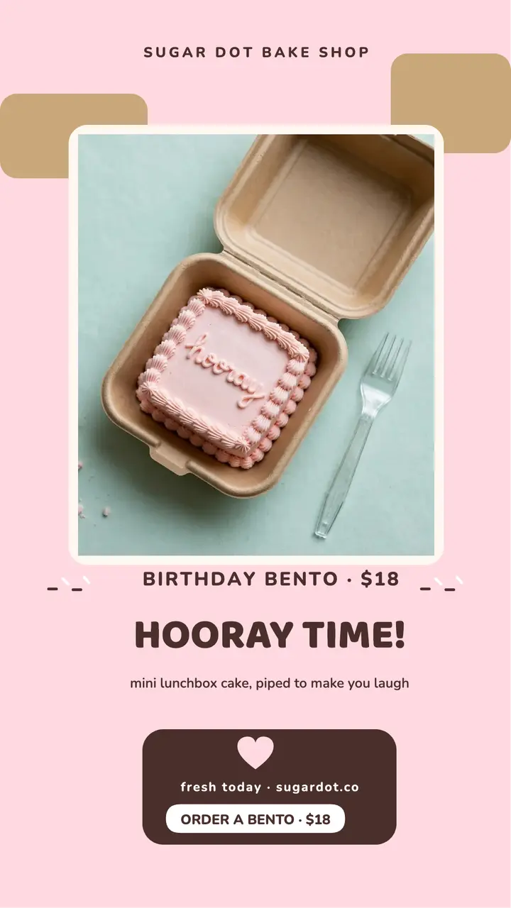 Sugar Dot birthday bento cake story template
