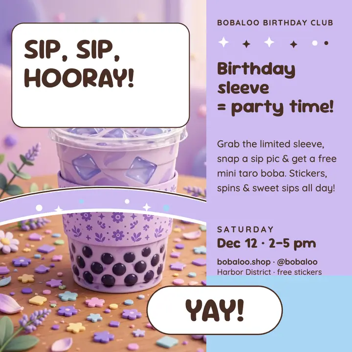 Bobaloo Birthday Club cupsleeve post template