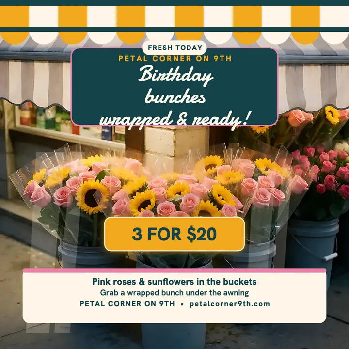 Petal Corner birthday bodega bouquet post template