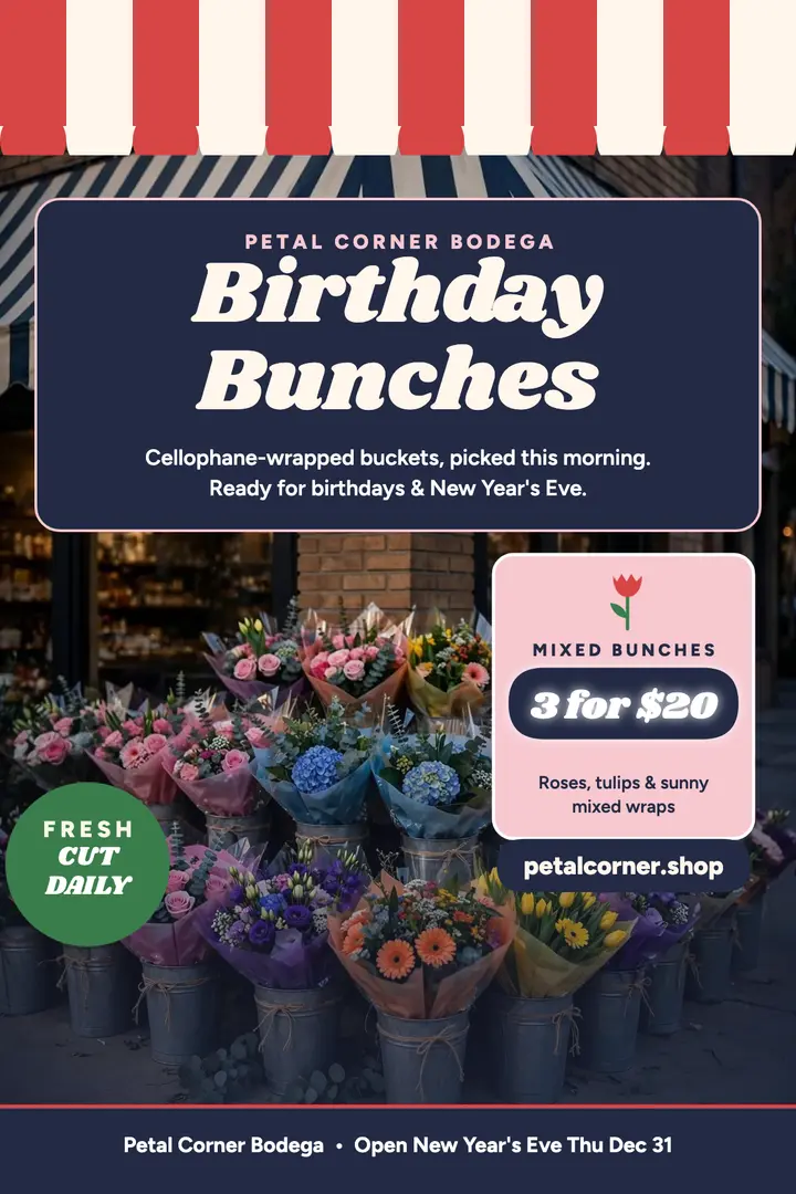 Petal Corner birthday bunches poster template