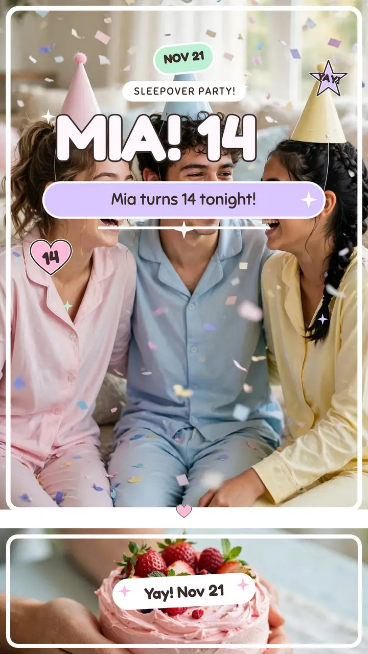Mia birthday booth sparkle story template
