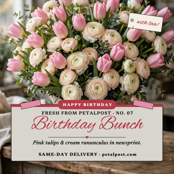 Petalpost birthday bunch in newsprint template