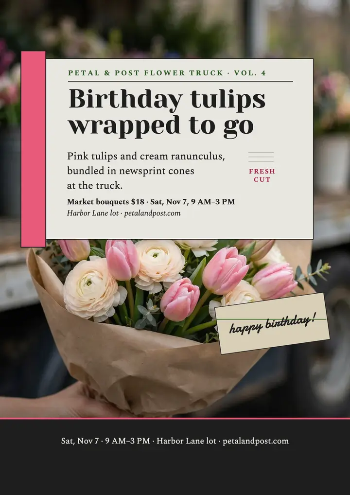 Birthday tulip truck newspaper flyer template