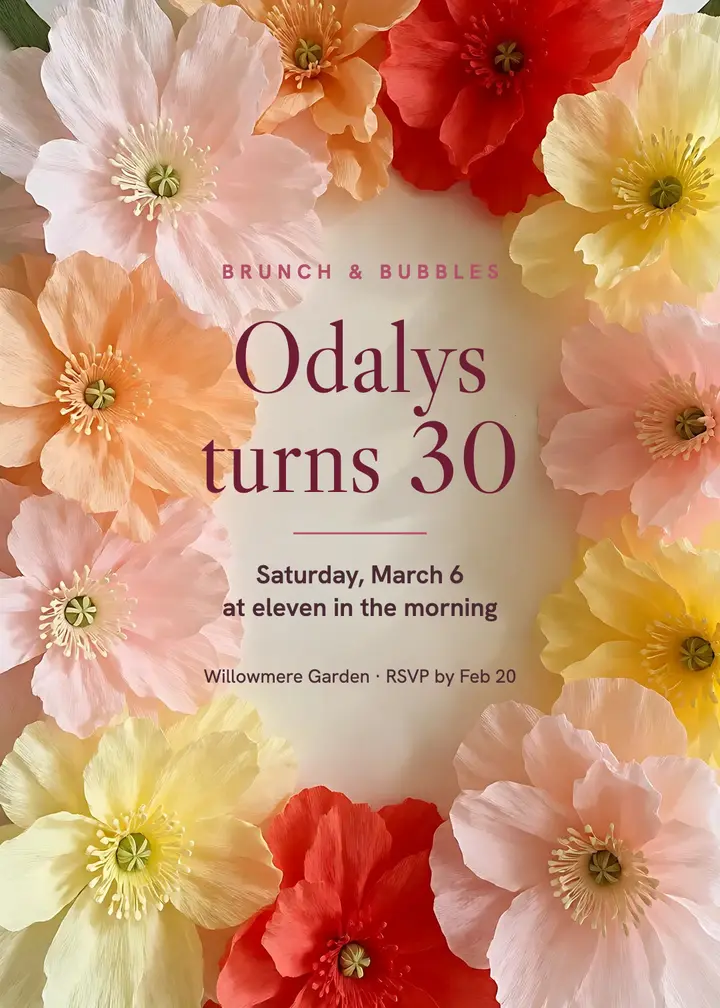 Odalys turns thirty brunch invitation template