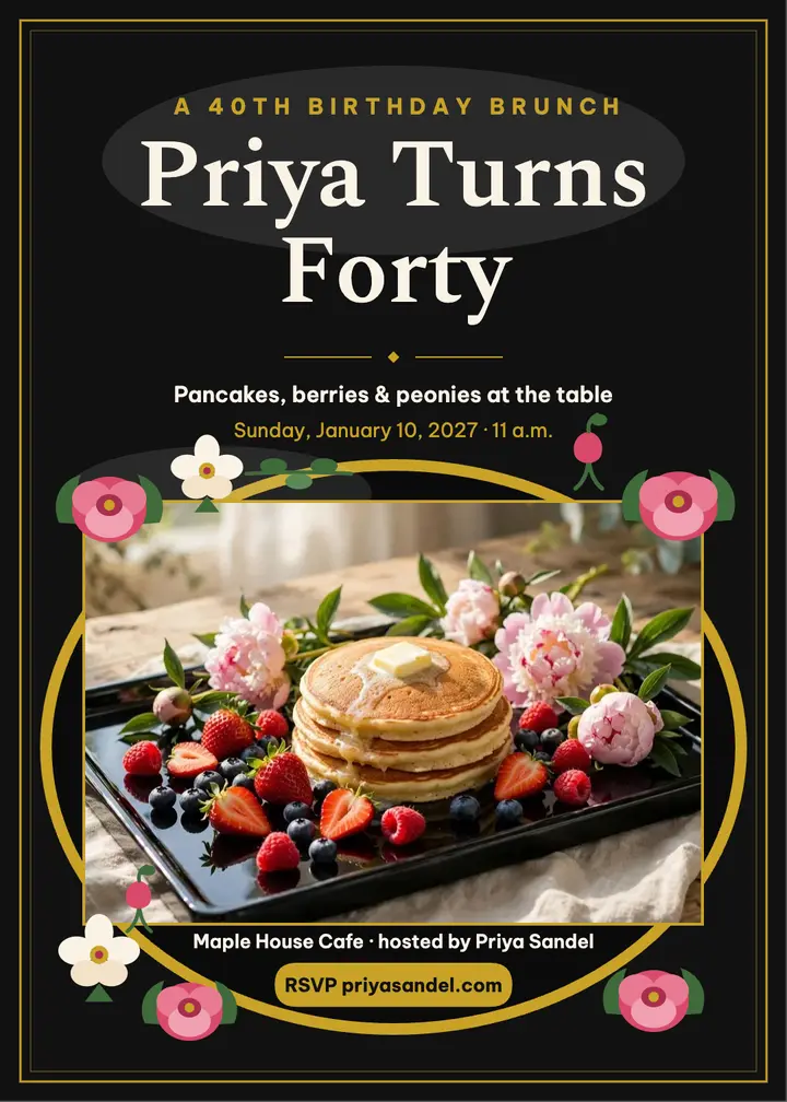 Priya's 40th birthday brunch lacquer invitation template