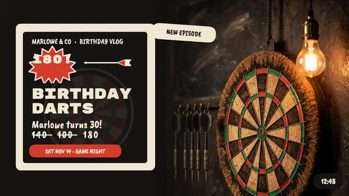 Marlowe birthday darts night thumbnail template
