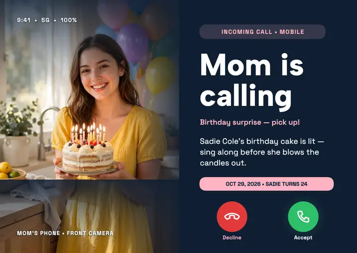 Mom is calling birthday surprise post: birthday incoming call template
