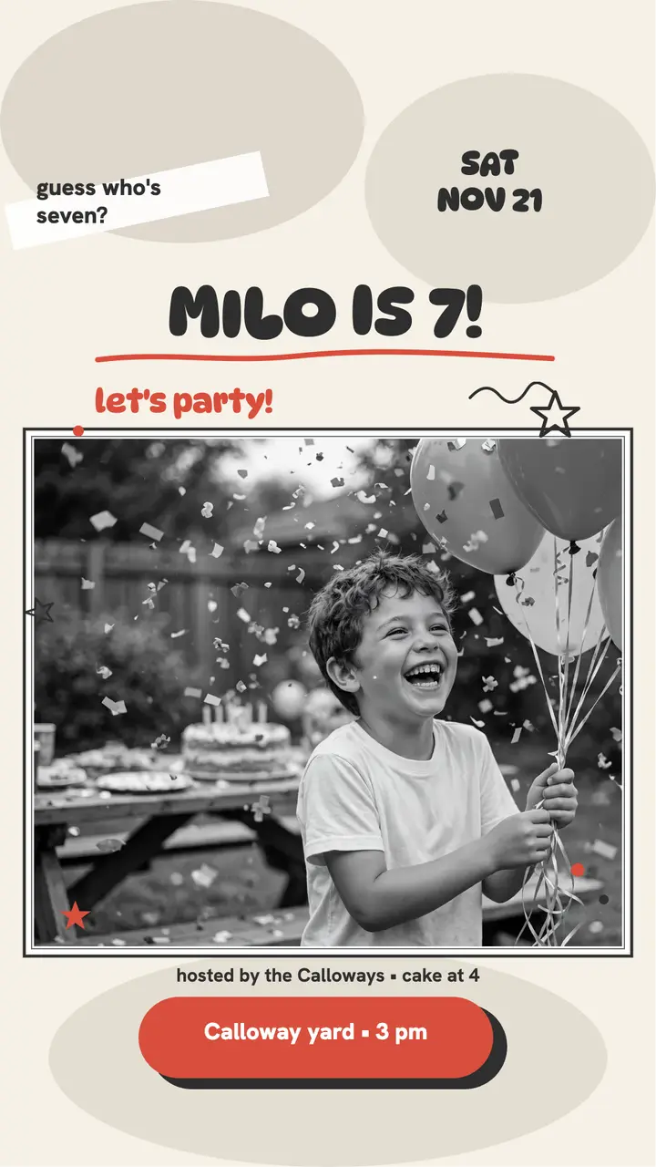 Milo's seventh birthday charcoal story template