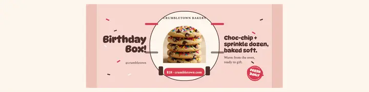 Crumbletown birthday cookie box banner: cookie shop banner template