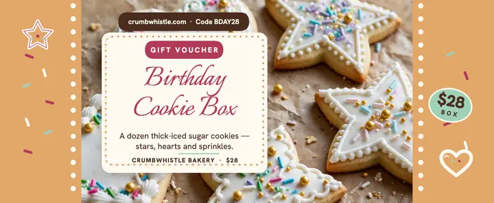 Birthday cookie box voucher, Crumbwhistle template