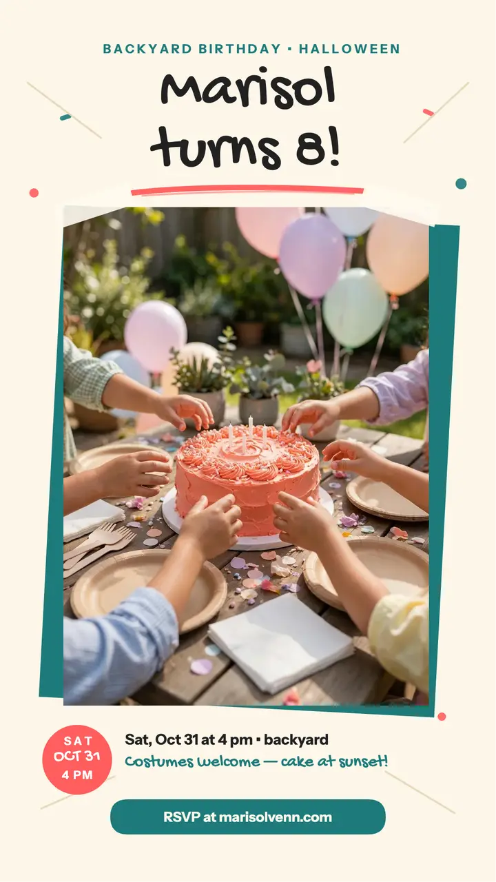 Marisol backyard birthday marker invitation story template