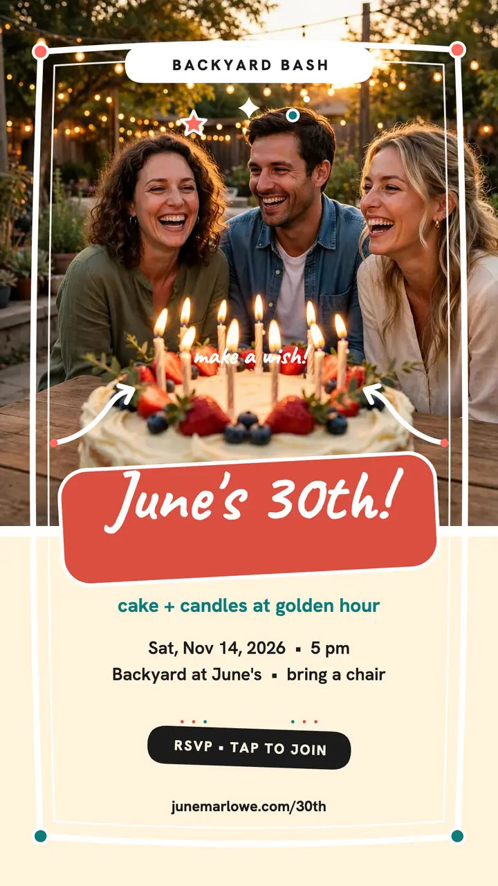 June's 30th backyard bash doodle story template