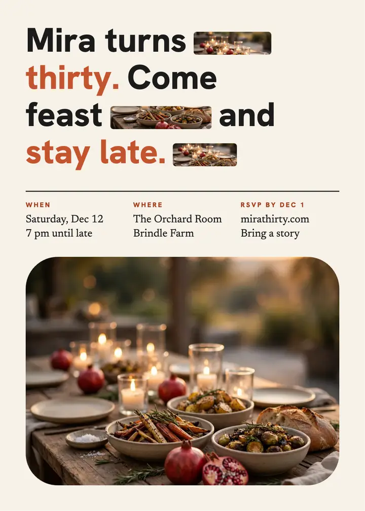 Mira turns thirty dinner invitation template
