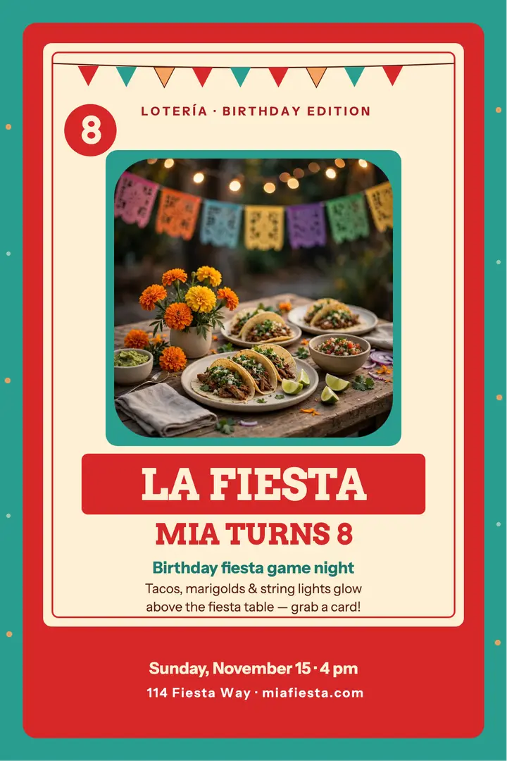 Mia birthday fiesta loteria poster template