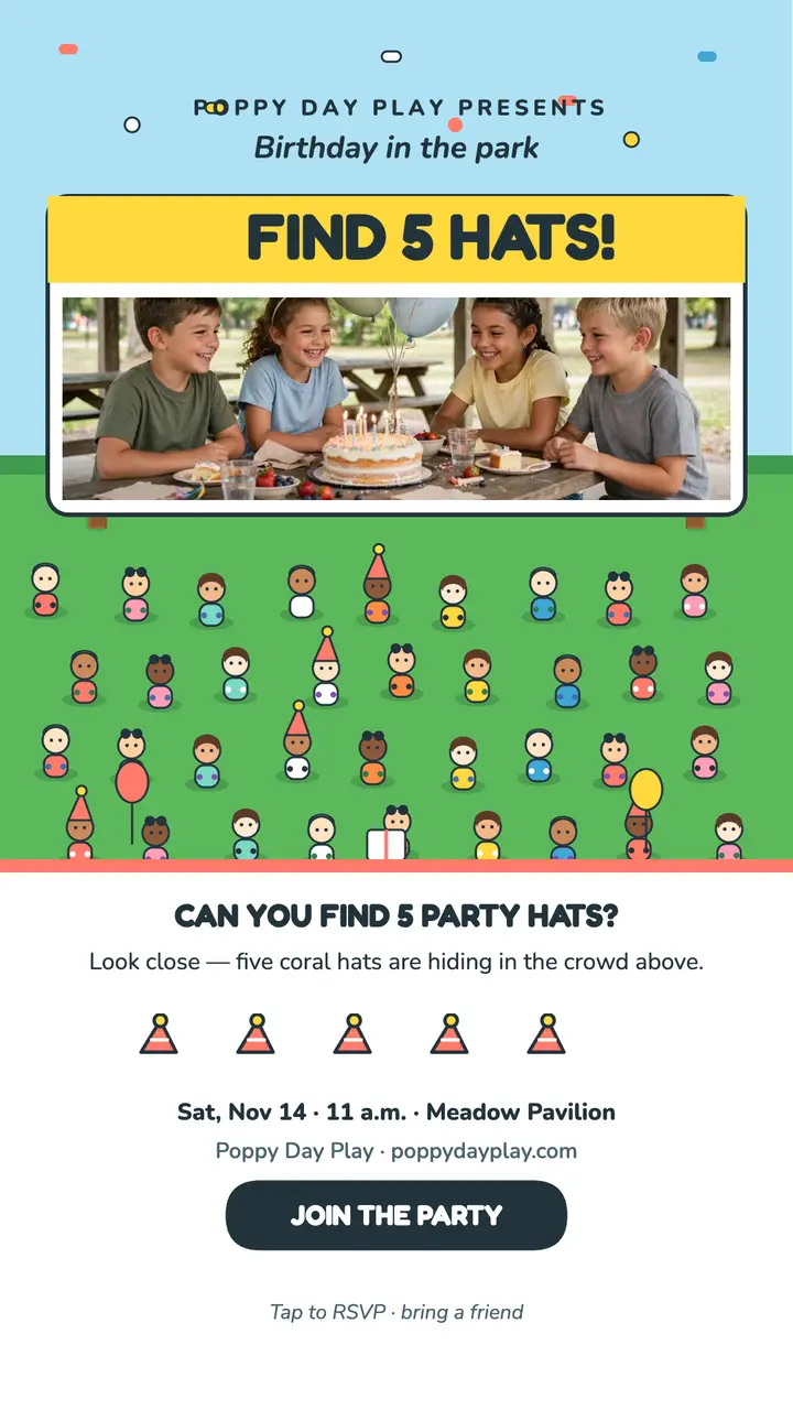 Poppy Day Play birthday find story template