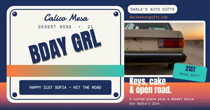 BDAY GRL vanity plate birthday post: birthday road trip post template