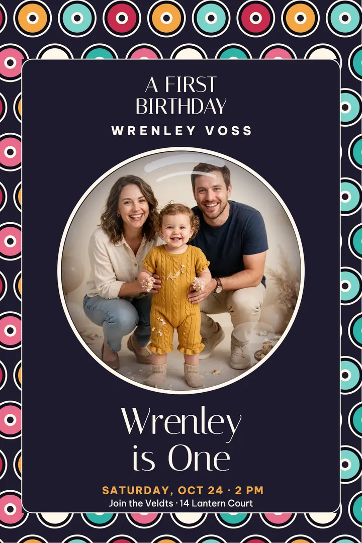 Wrenley is One glass dome poster: first birthday poster template