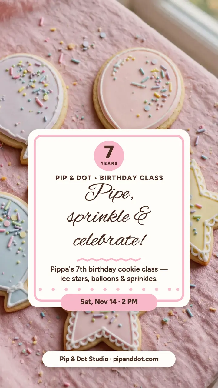 Pippa birthday cookie class story: birthday cookie class story template
