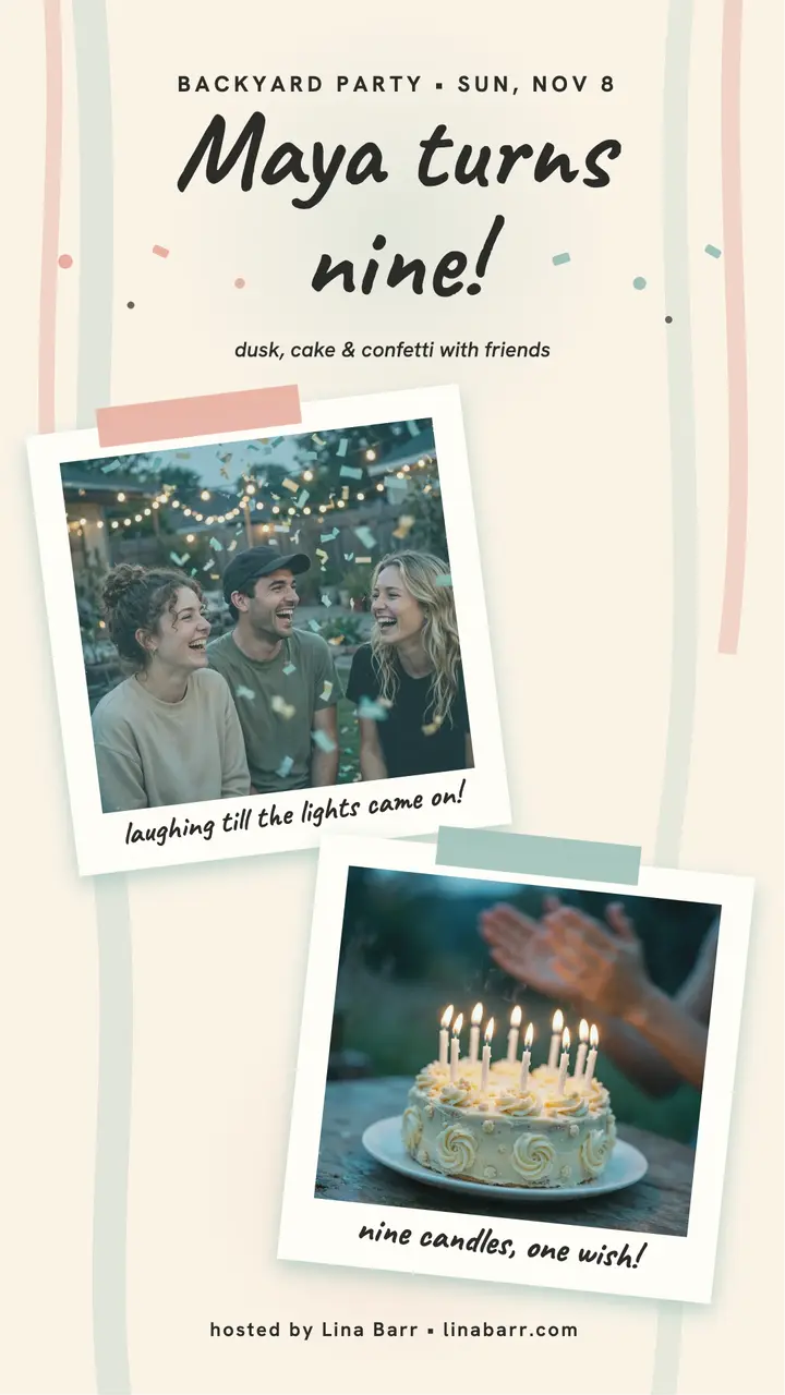 Maya birthday instant prints story template