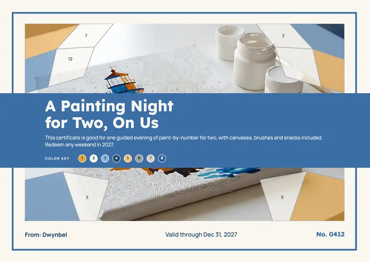 Painting night for two birthday gift certificate template