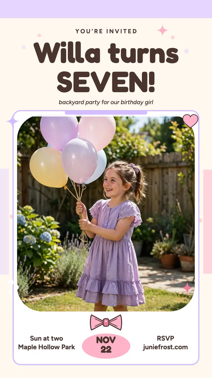 Willa's seventh birthday photocard story template
