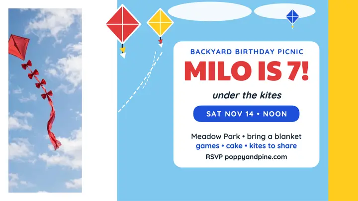 Milo birthday picnic kite thumbnail template