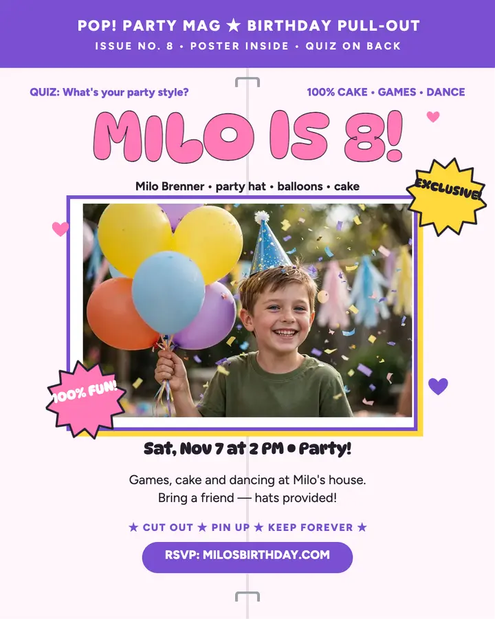 Milo's 8th birthday pinup post: birthday instagram post template