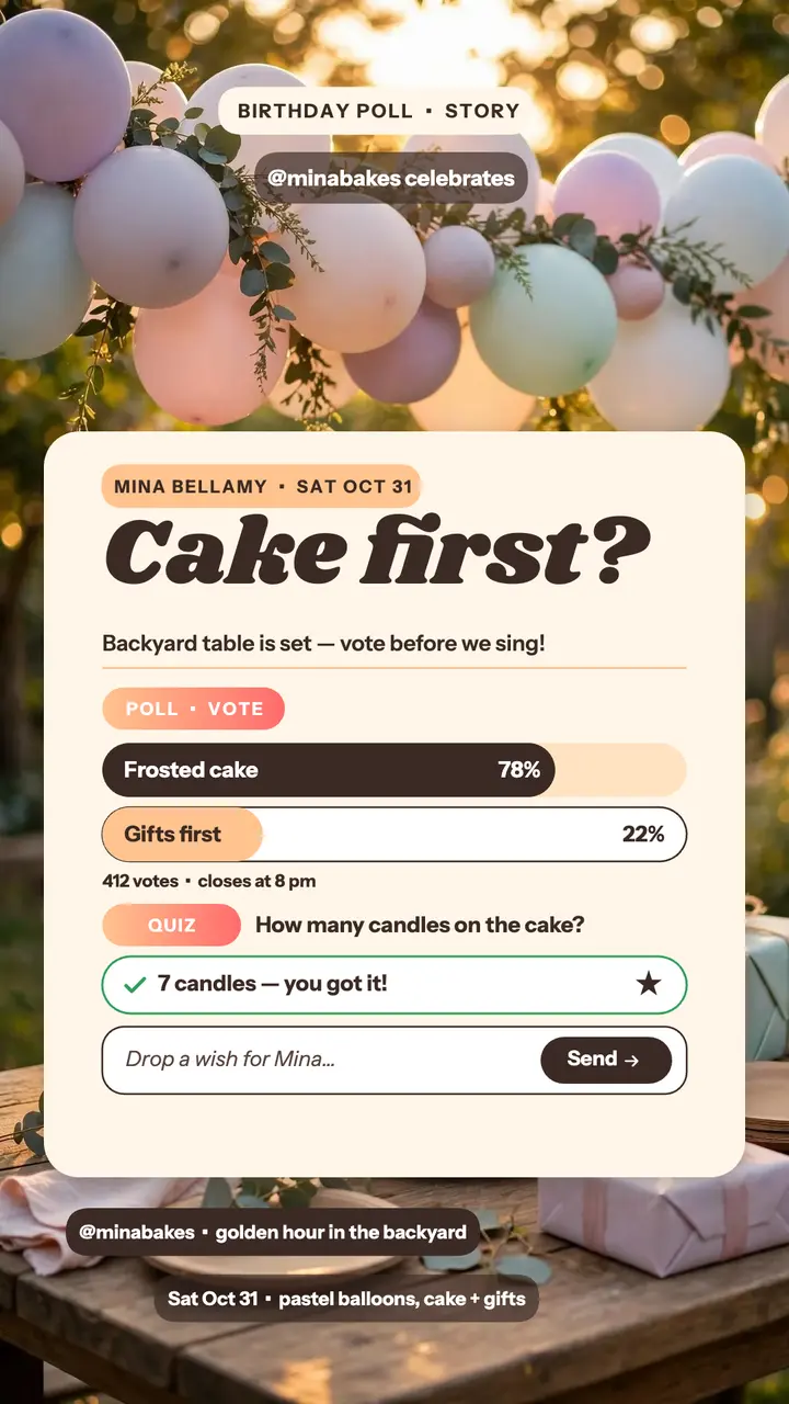 Mina's backyard birthday poll story template