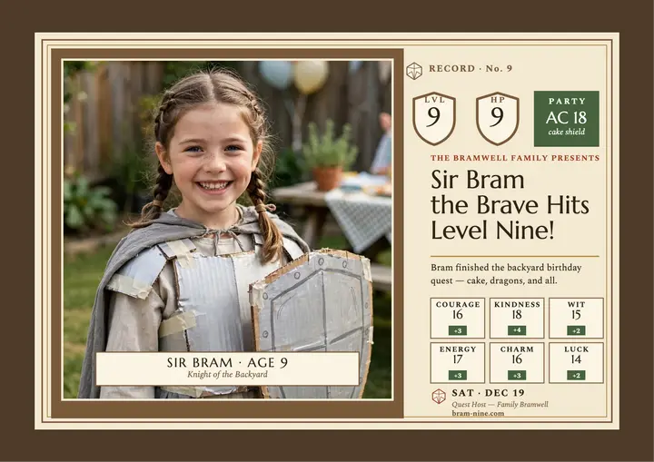 Bram birthday quest character certificate: birthday certificate template