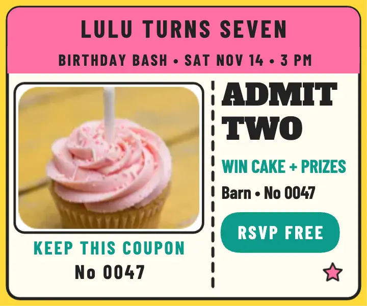 Lulu Turns Seven birthday raffle ticket ad: birthday raffle ticket ad template