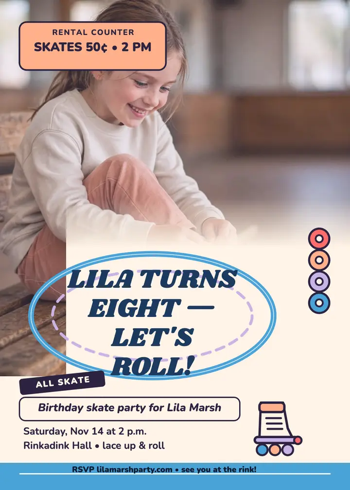 Lila's skate party invitation, rink template