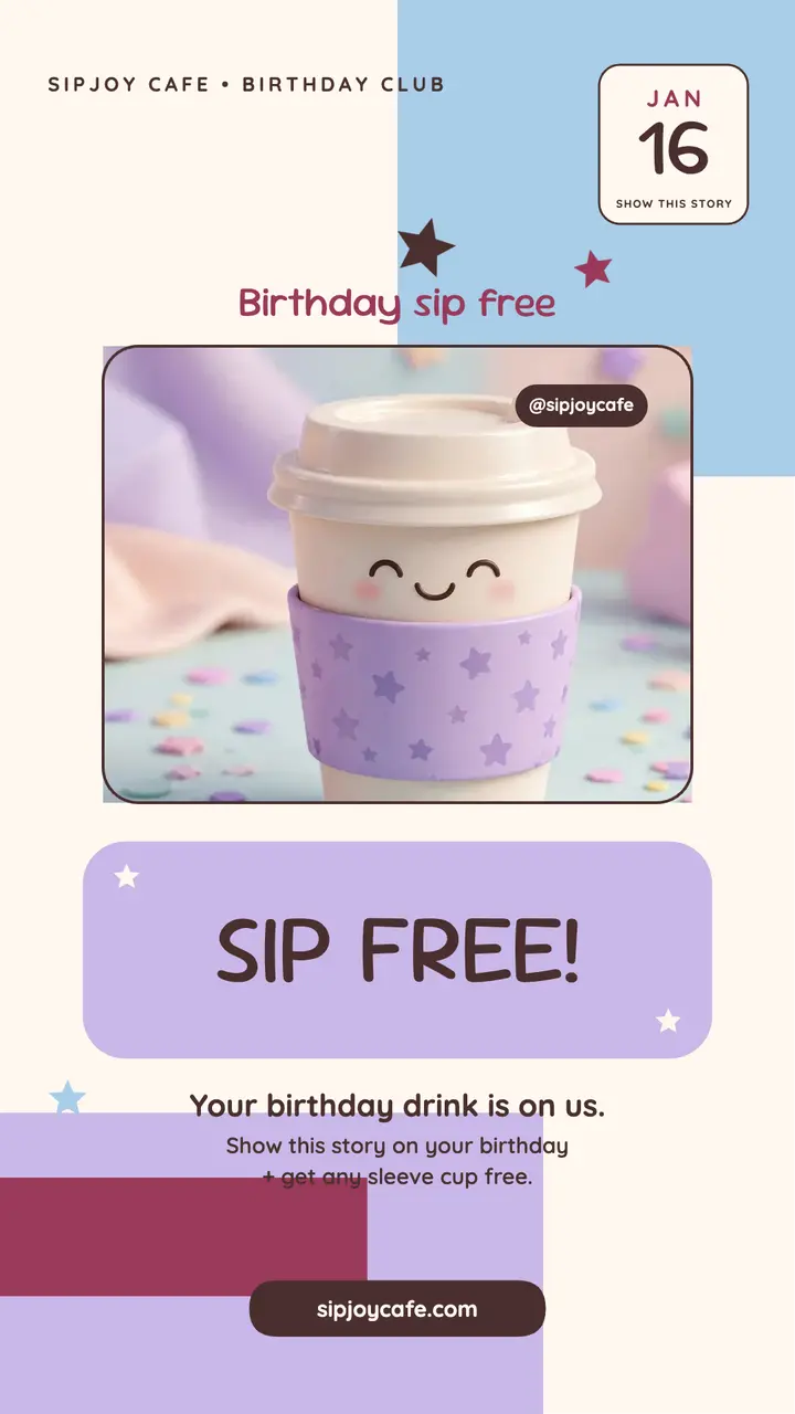 Sipjoy birthday sleeve drink story template
