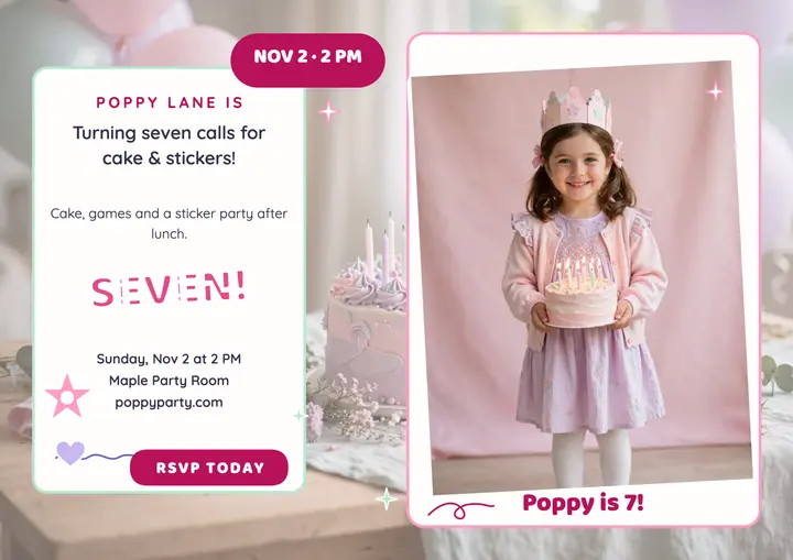 Poppy Lane seven birthday sticker certificate template