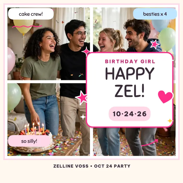 Zelline birthday sticker booth sheet: birthday sticker photo sheet template