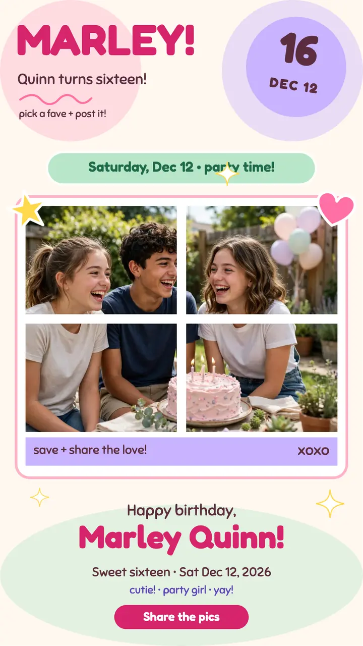 Marley Quinn sweet sixteen sticker story template