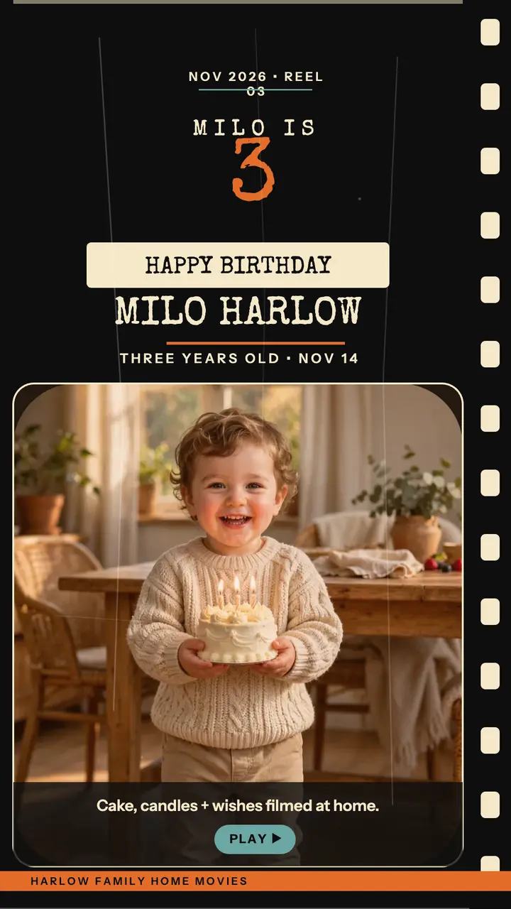 Milo is three Super 8 story template