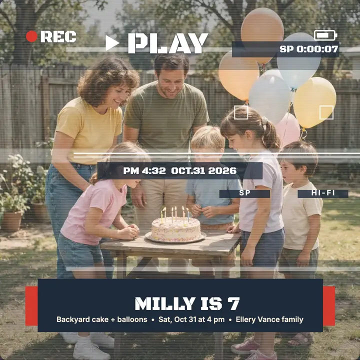 Milly is 7 birthday tape memory post template