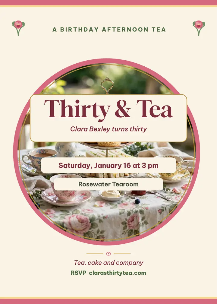 Clara's thirty tea chintz invitation template