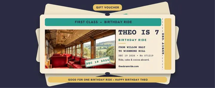 Theo Bram birthday train ride voucher template