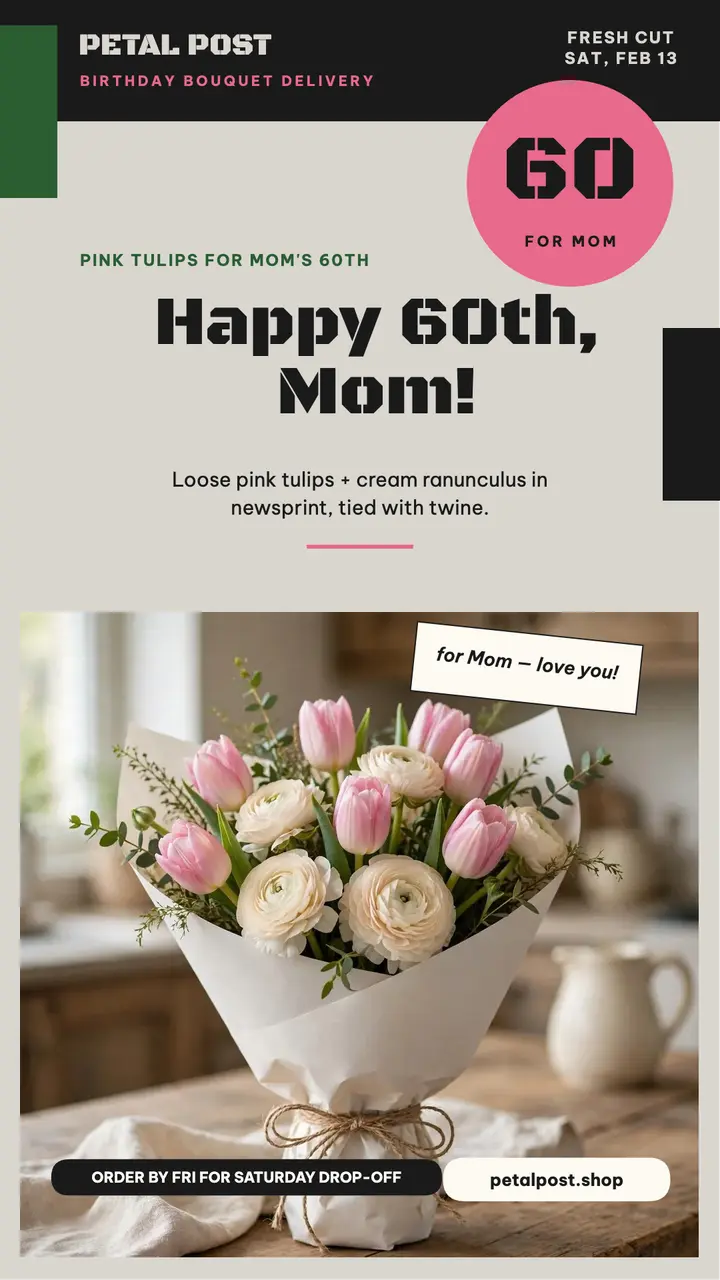 Petal Post birthday tulips for Mom story template