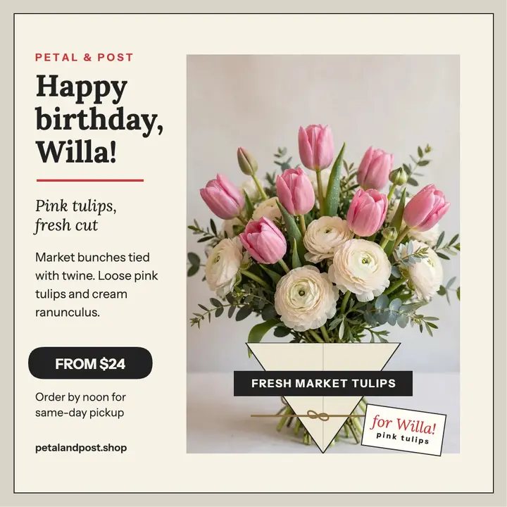 Petal and Post birthday tulip post template