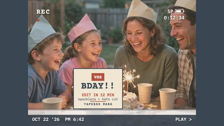 Tapebox Mara birthday VHS edit thumbnail template