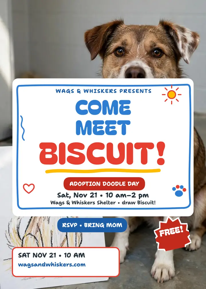 Biscuit adoption doodle day invite template