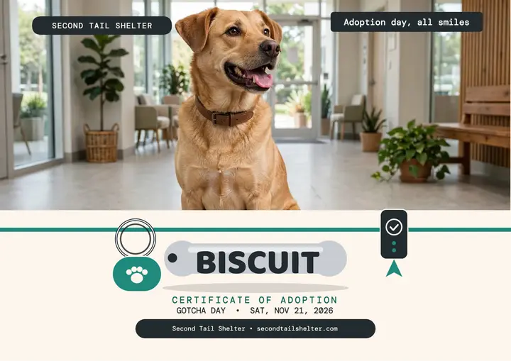 Biscuit shelter adoption pet tag certificate template