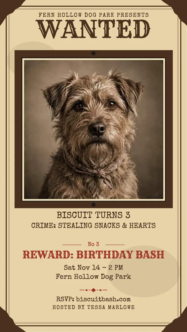 Biscuit pup wanted birthday story template