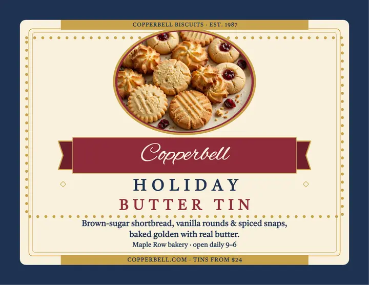 Copperbell holiday butter tin flyer template