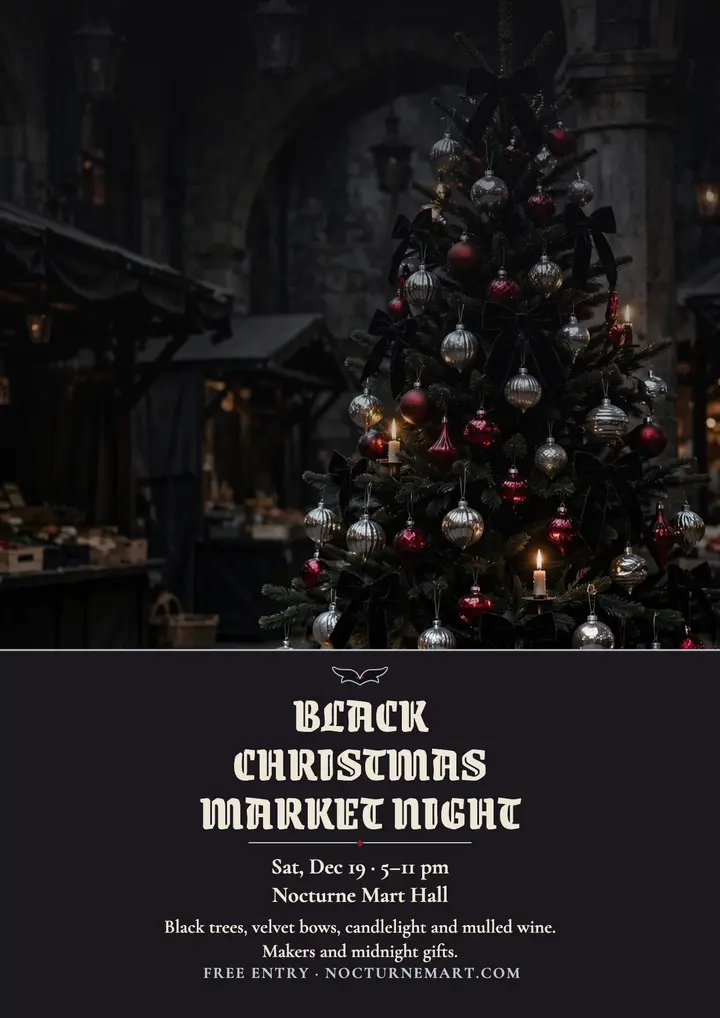 Nocturne Mart black Christmas flyer: christmas market flyer template