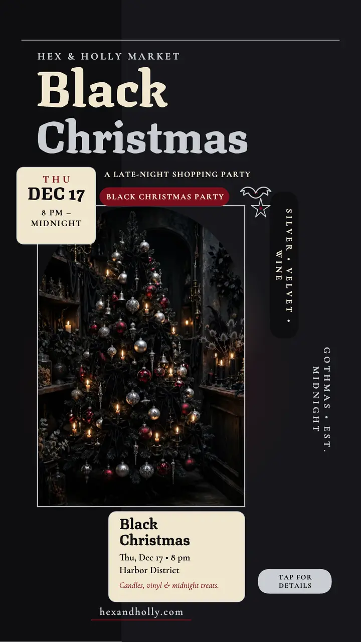 Hex and Holly Black Christmas party story template